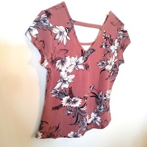 Spring Floral Knit Crepe V-Neckline Top